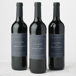 Sophisticated Navy Dot Grid Wine Label