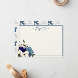 Sophisticated Navy Dusty Blue Floral Personalised Card
