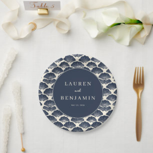 Sophisticated Navy Fan Motions Paper Plate