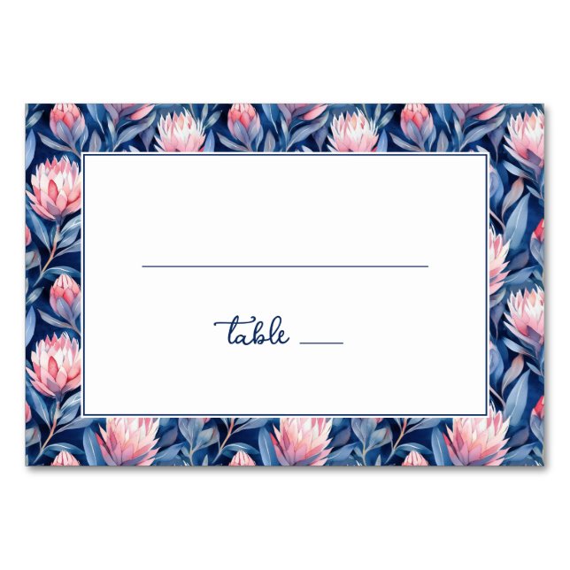 Sophisticated Navy Floral Protea Table Number (Front)
