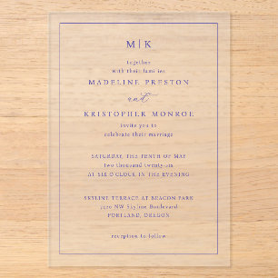 Sophisticated Navy Initials Acrylic Invitations