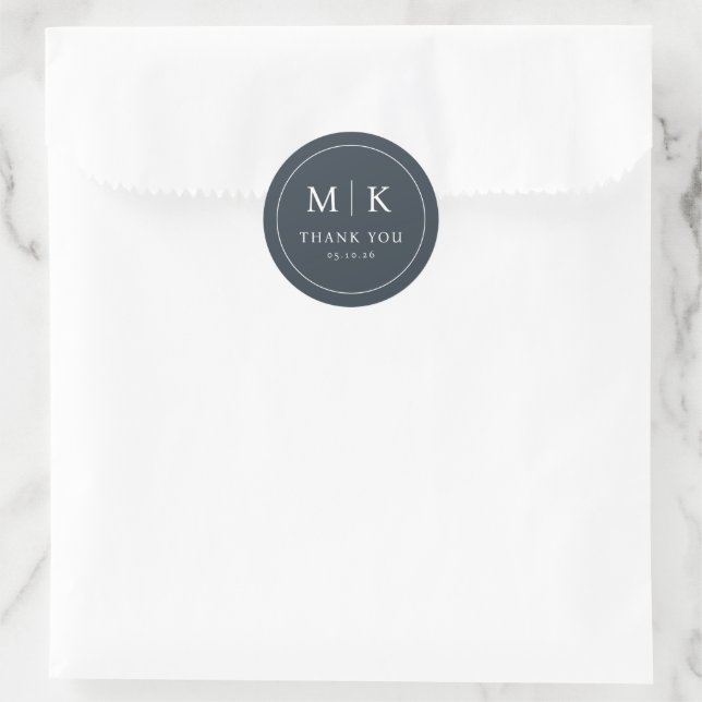 Sophisticated Navy Initials Thank You Classic Round Sticker (Bag)