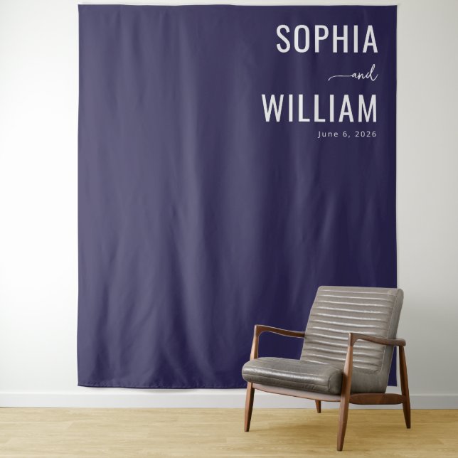 Sophisticated Navy Minimalist Names Tapestry (In Situ)