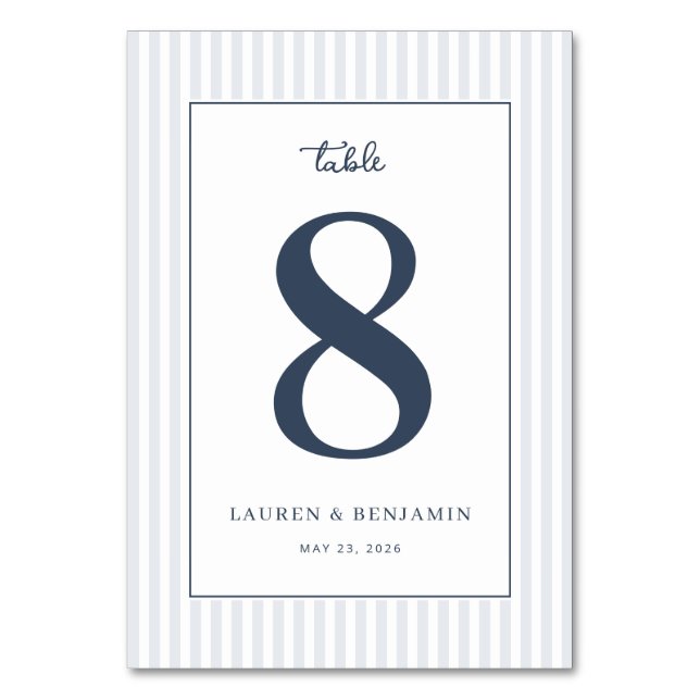 Sophisticated Navy Number Eight Table Number (Front)