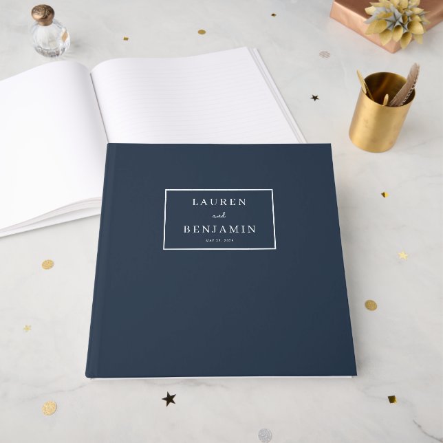 Sophisticated Navy Star Confetti Guest Book (Front Open)