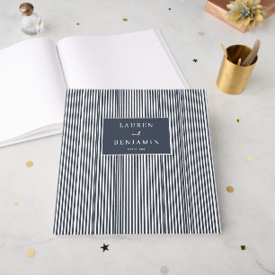 Sophisticated Navy Striped Minimalist Guest Book