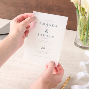 Sophisticated Navy Typographic Vellum Invitations