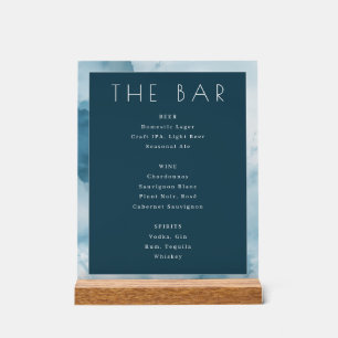 Sophisticated Navy Watercolor Bar Menu Acrylic Sign