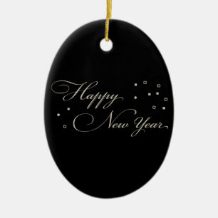 Sophisticated New Year's Eve, Black and Tan Ceramic Tree Decoration