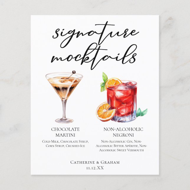 Sophisticated Non-Alcoholic Wedding Mocktails Menu (Front)