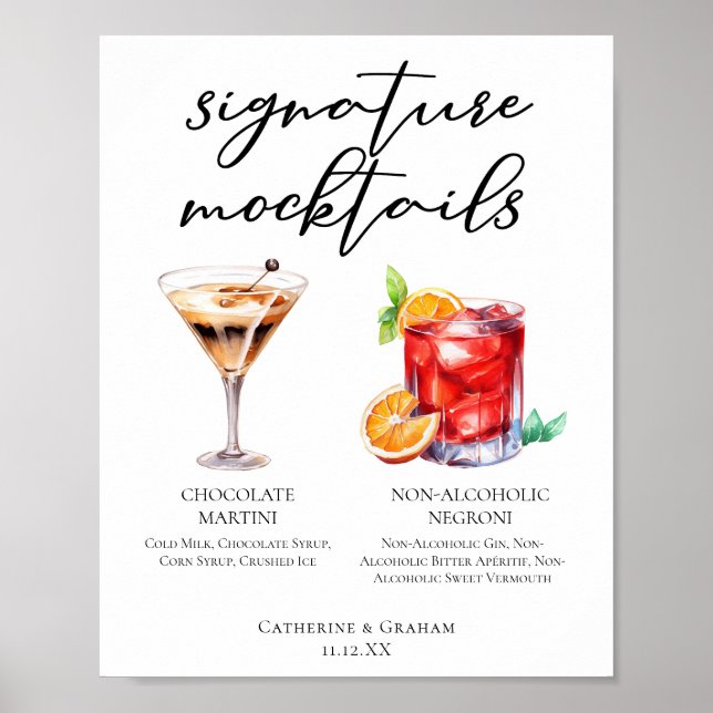 Sophisticated Non-Alcoholic Wedding Mocktails Menu Poster (Front)