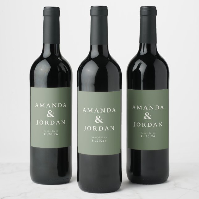 Sophisticated Olive Green Typographic Wine Label (Bottles)