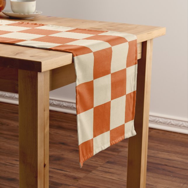 Sophisticated Orange And White Chequered Pattern Medium Table Runner (In Situ)
