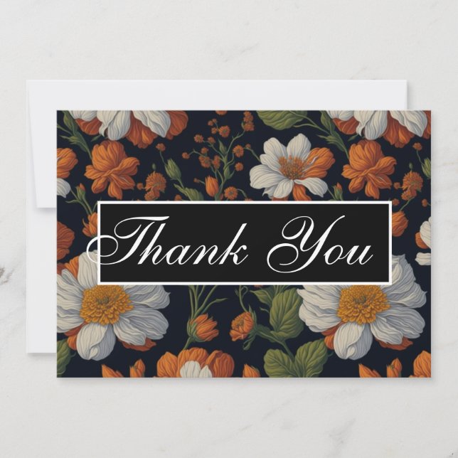 Sophisticated Orange white elegant retro flowers Invitation (Front)