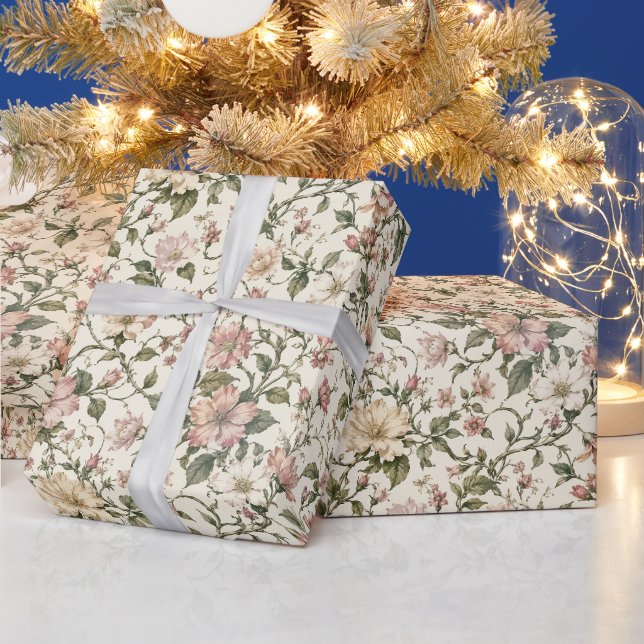 Sophisticated Organic Blooming Vines Wrapping Paper (Holidays)