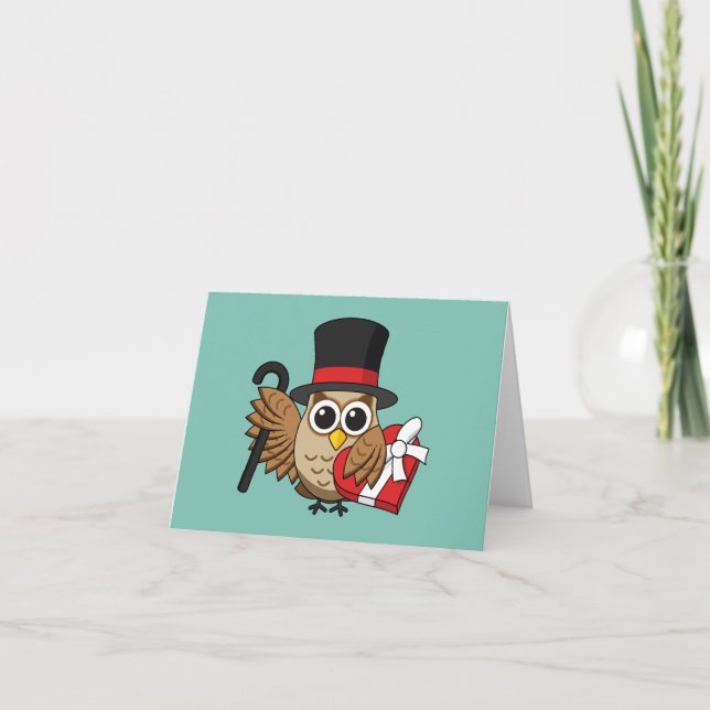 Sophisticated Owl w Heart Chocolate Box | Add Text Card (Front)