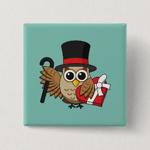 Sophisticated Owl with Heart Chocolate Box 15 Cm Square Badge