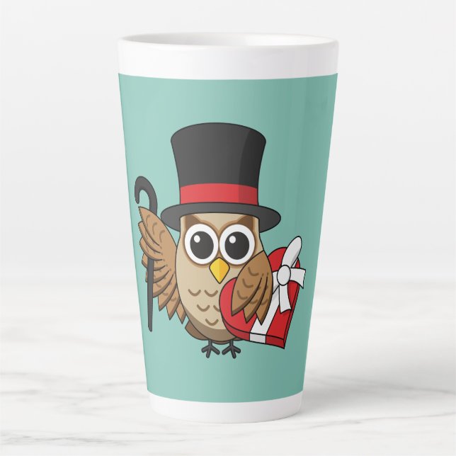 Sophisticated Owl with Heart Chocolate Box Latte Mug (Front)