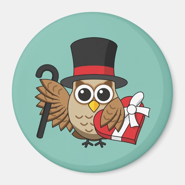 Sophisticated Owl with Heart Chocolate Box Magnet (Front)