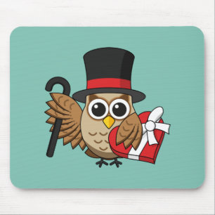 Sophisticated Owl with Heart Chocolate Box Mouse Pad