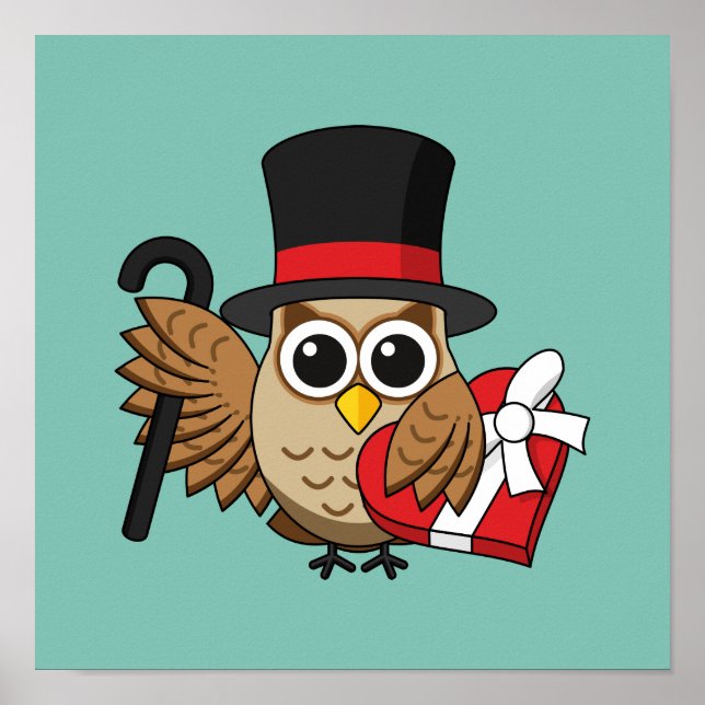 Sophisticated Owl with Heart Chocolate Box Poster (Front)