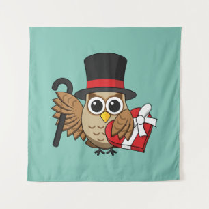 Sophisticated Owl with Heart Chocolate Box Tapestry