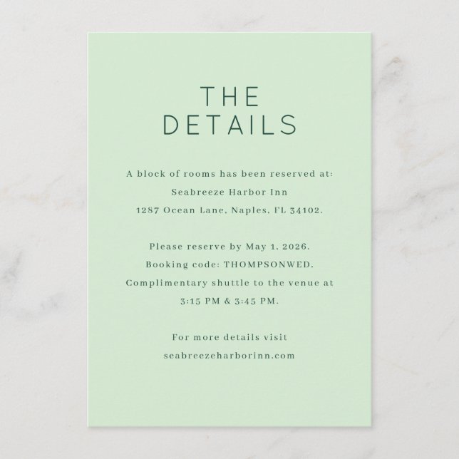 Sophisticated Pastel Green Minimalist Enclosure Card (Front)