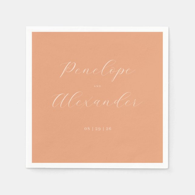 Sophisticated Peach Calligraphy Napkin (Front)