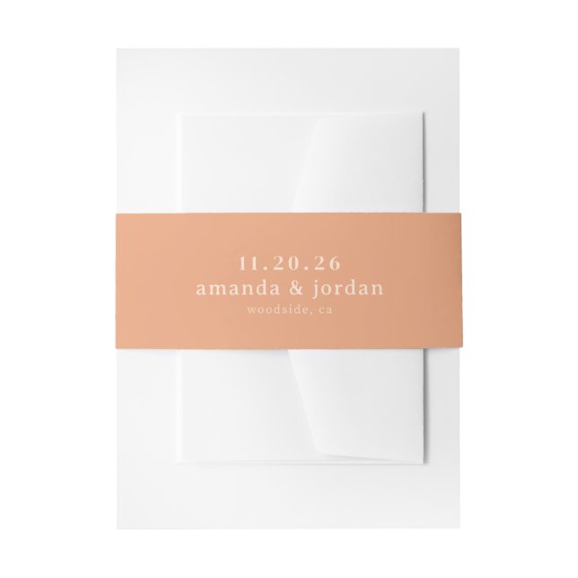 Sophisticated Peach Minimalist Invitation Belly Band (Front Example)