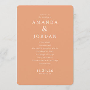 Sophisticated Peach Minimalist Wedding Ceremony Sc Programme