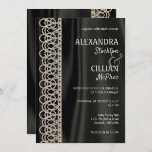 Sophisticated Pearls and Satin Wedding Invitation