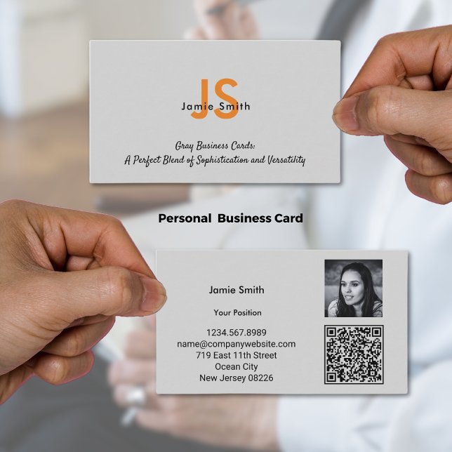 Sophisticated Photo Initials Grey & Black Personal Business Card (Sophisticated Photo Initials Gray & Black Personal Business Card)
