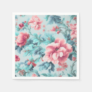 Sophisticated Pink Claret Flowers and Azure Leaves Napkin