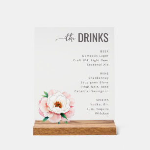 Sophisticated Pink Floral Beverage Menu Acrylic Sign