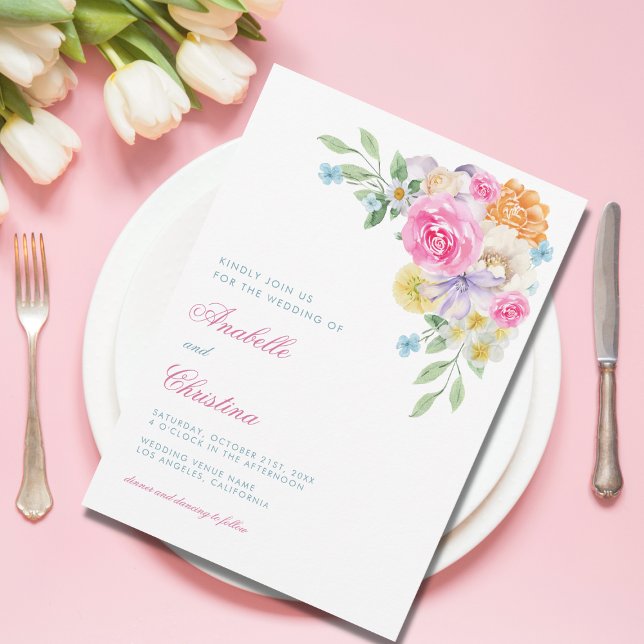 Sophisticated Pink Floral Garden Tea Party Wedding Invitation (Creator Uploaded)