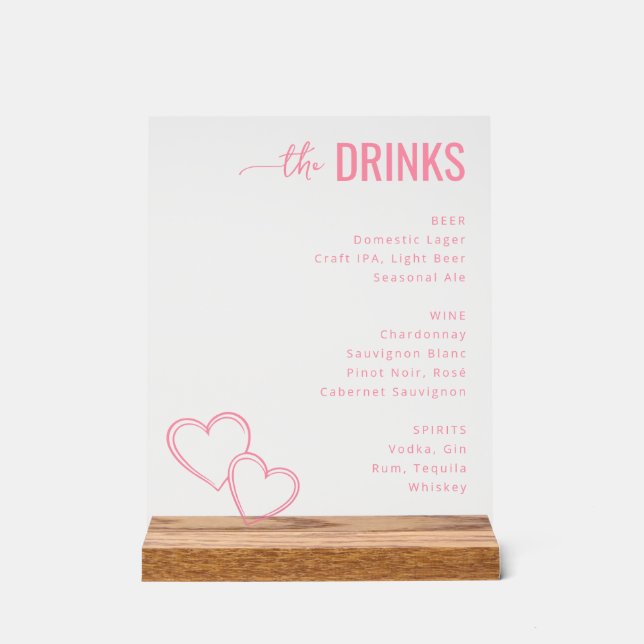 Sophisticated Pink Minimalist Beverage Menu Acrylic Sign (Front)