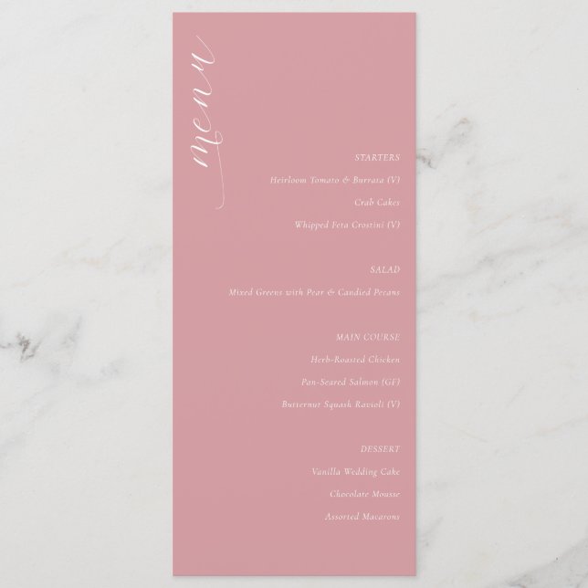Sophisticated Pink Minimalist Wedding Menu (Front)