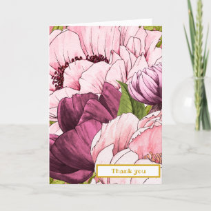 Sophisticated Pink Peony Flowers Personalised Thank You Card