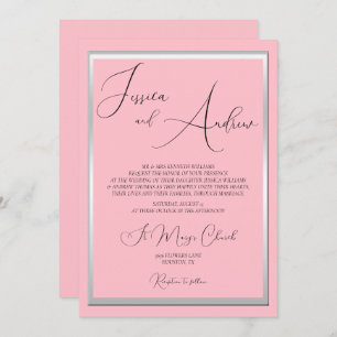 Sophisticated Pink & Silver Wedding Invitation