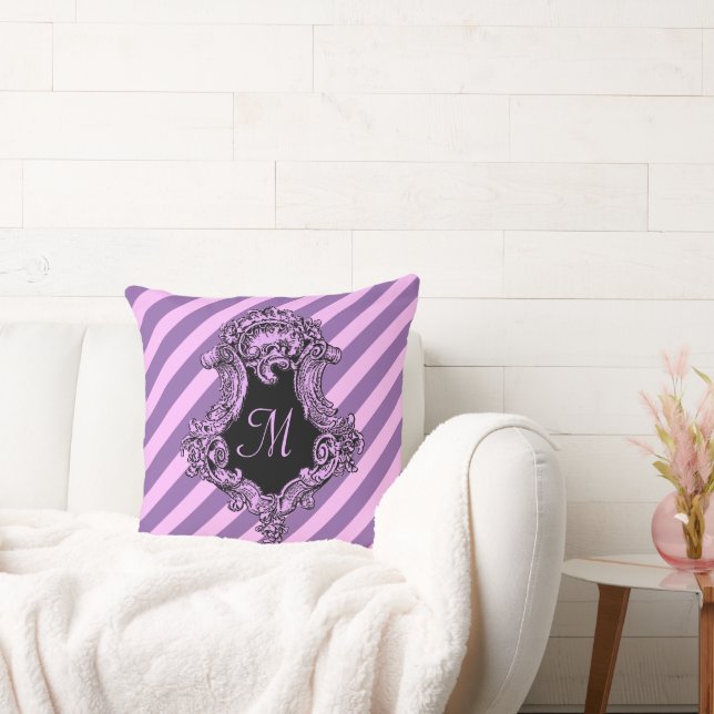 Sophisticated Pink Stripe Monogrammed Cushion (Couch)