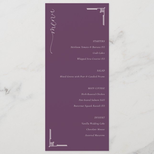 Sophisticated Plum Minimalist Wedding Menu (Front)