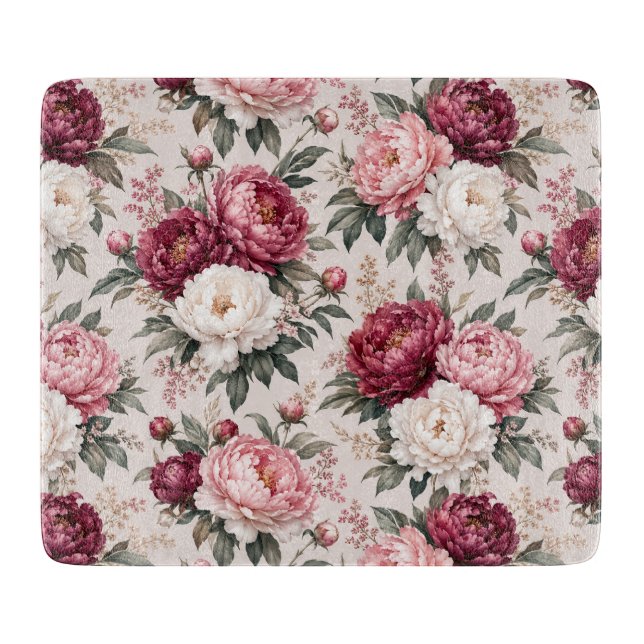 Sophisticated Premium Peony Bouquet Clusters Cutting Board (Front)