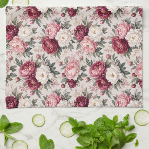 Sophisticated Premium Peony Bouquet Clusters Tea Towel
