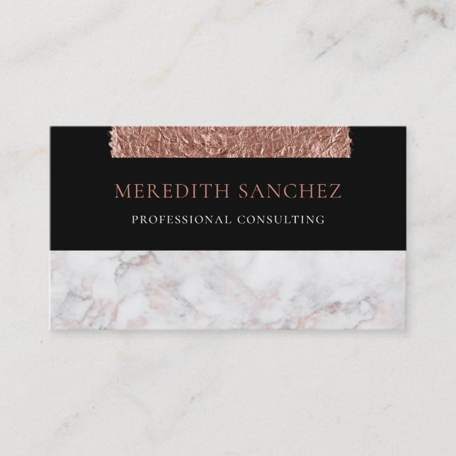 Sophisticated Professional Rose Gold Marble Custom Business Card (Front)