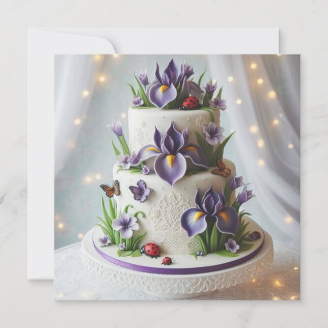 SOPHISTICATED PURPLE IRIS DECORATED BIRTHDAY CAKE CARD (Front)