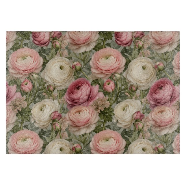 Sophisticated Ranunculus Floral Print Cutting Board (Front)