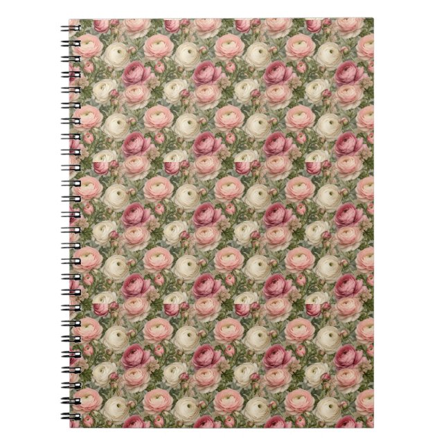 Sophisticated Ranunculus Floral Print Notebook (Front)