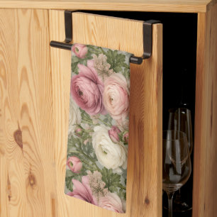 Sophisticated Ranunculus Floral Print Tea Towel