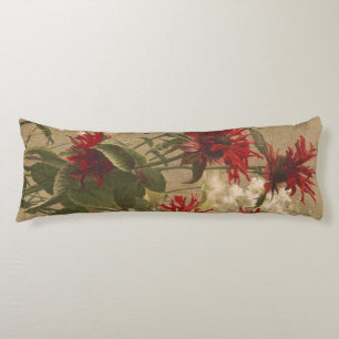 Sophisticated Red & Burgundy Floral Against Beige Body Cushion