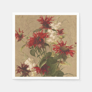 Sophisticated Red & Burgundy Floral Against Beige Napkin